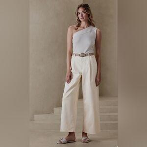 Banana Republic Factory #634415 Pleated High Rise Wide Leg Jeans Ecru Size 28/6